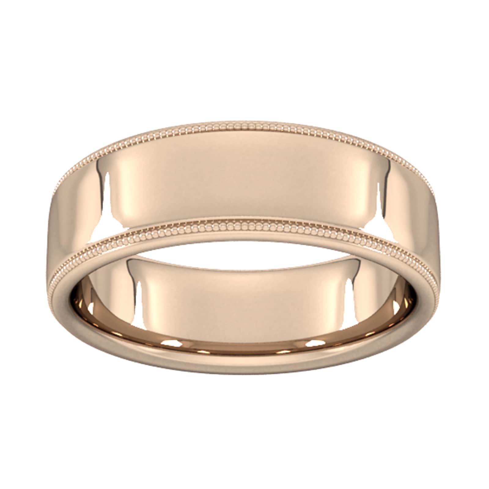 7mm Flat Court Heavy Milgrain Edge Wedding Ring In 9 Carat Rose Gold - Ring Size G