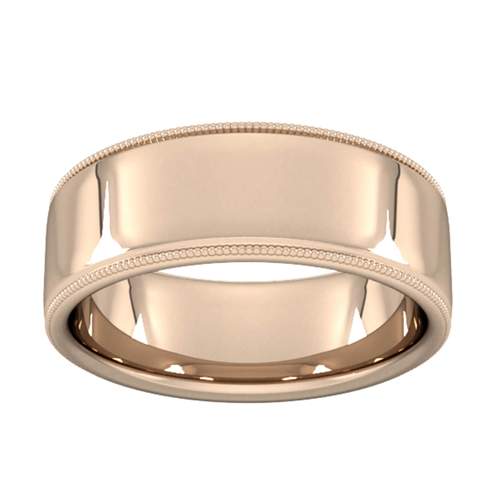 8mm Flat Court Heavy Milgrain Edge Wedding Ring In 9 Carat Rose Gold - Ring Size Y