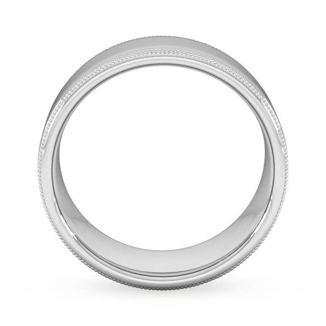 Goldsmiths 8mm Flat Court Heavy Milgrain Edge Wedding Ring In 18 Carat White Gold - Ring Size L