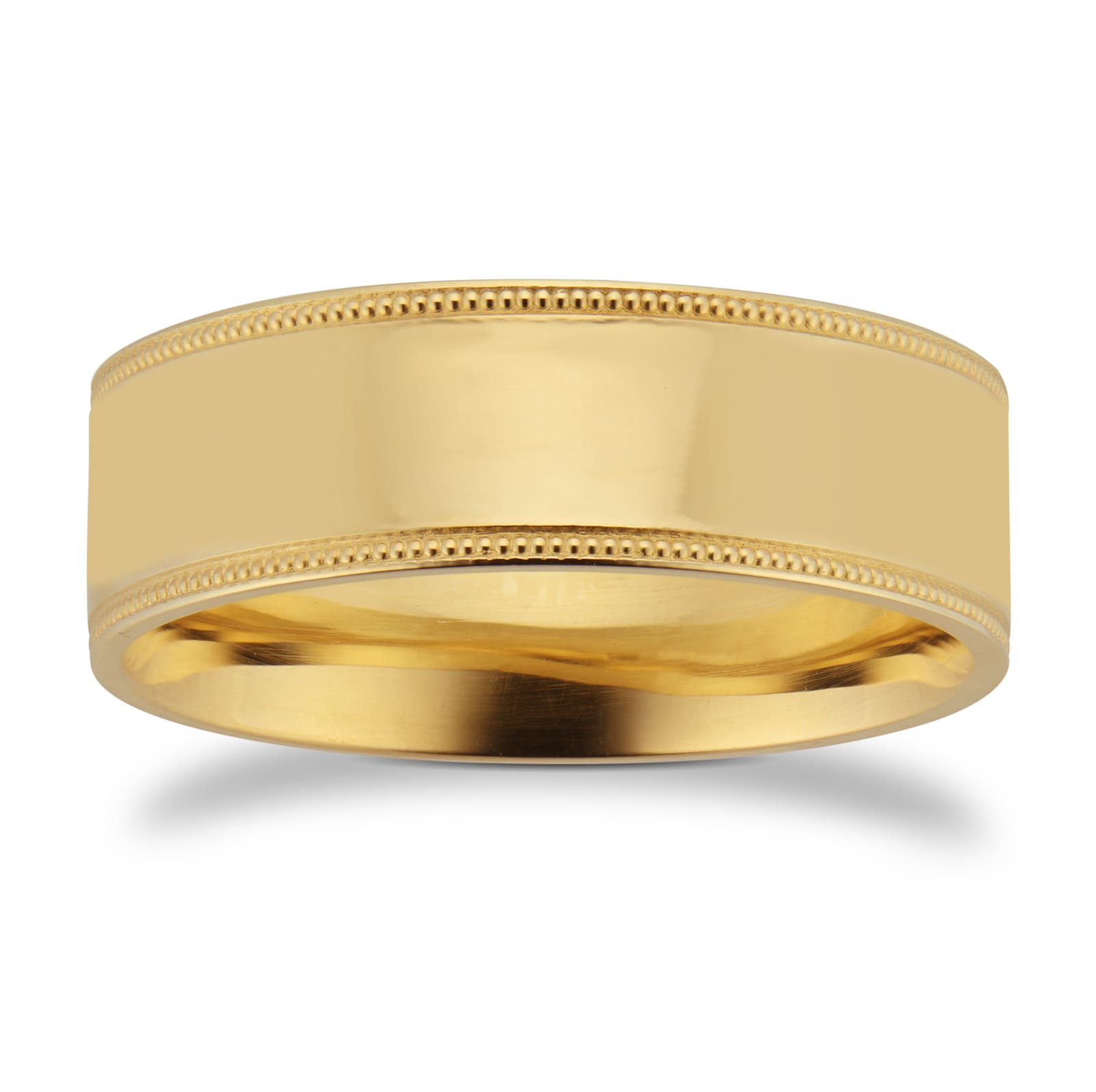 Goldsmiths 7mm Flat Court Heavy Milgrain Edge Wedding Ring In 18 Carat Yellow Gold - Ring Size J Goldsmiths 7mm Flat Court Heavy Milgrain Edge Wedding Ring In 18 Carat Yellow Gold - Ring Size J