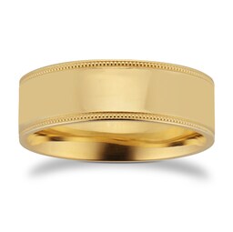 08303181 - 7mm Flat Court Heavy Milgrain Edge Wedding Ring In 18 Carat Yellow Gold