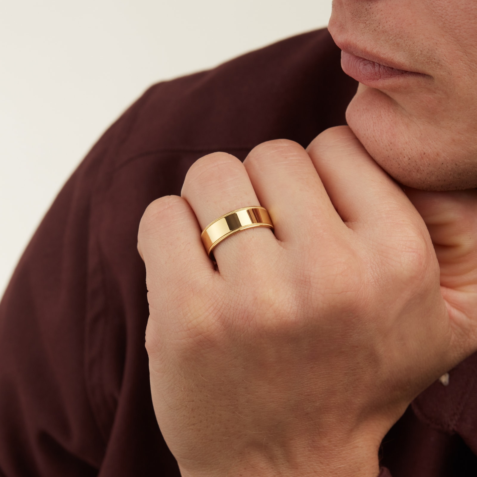 Goldsmiths 7mm Flat Court Heavy Milgrain Edge Wedding Ring In 18 Carat Yellow Gold
