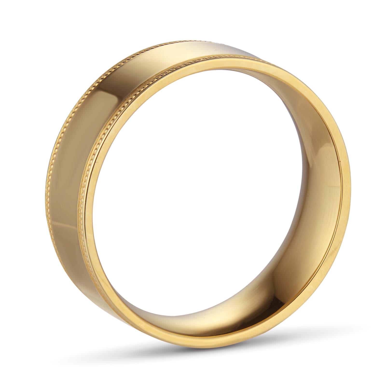 Goldsmiths 7mm Flat Court Heavy Milgrain Edge Wedding Ring In 18 Carat Yellow Gold - Ring Size J Goldsmiths 7mm Flat Court Heavy Milgrain Edge Wedding Ring In 18 Carat Yellow Gold - Ring Size J