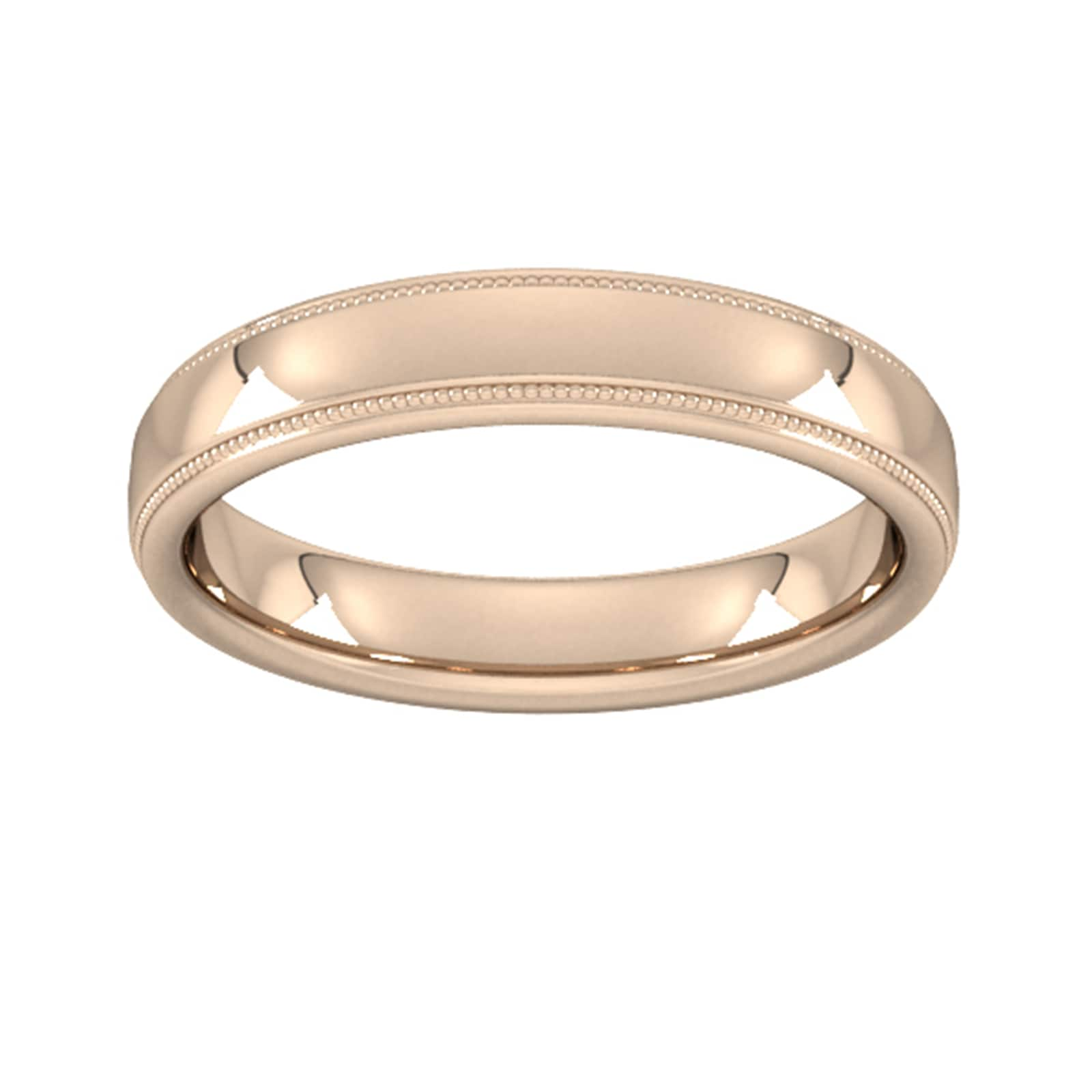 4mm Flat Court Heavy Milgrain Edge Wedding Ring In 18 Carat Rose Gold - Ring Size N