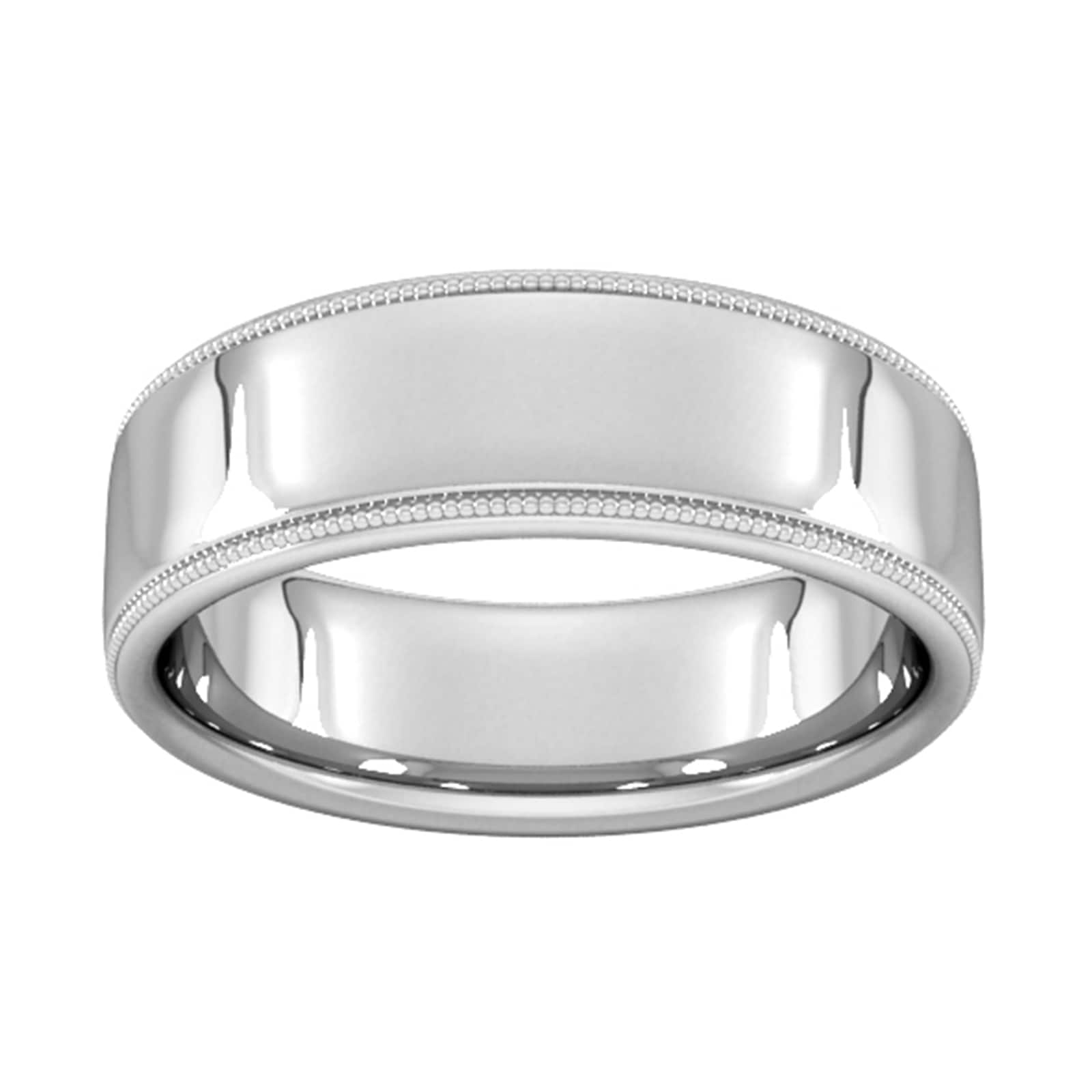 7mm Flat Court Heavy Milgrain Edge Wedding Ring In Platinum - Ring Size S