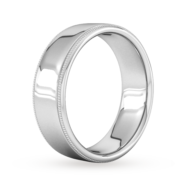 Goldsmiths 7mm Flat Court Heavy Milgrain Edge Wedding Ring In Platinum