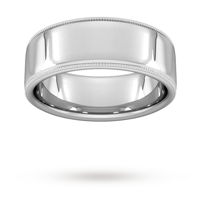 8mm Flat Court Heavy Milgrain Edge Wedding Ring In Platinum - Ring Size R