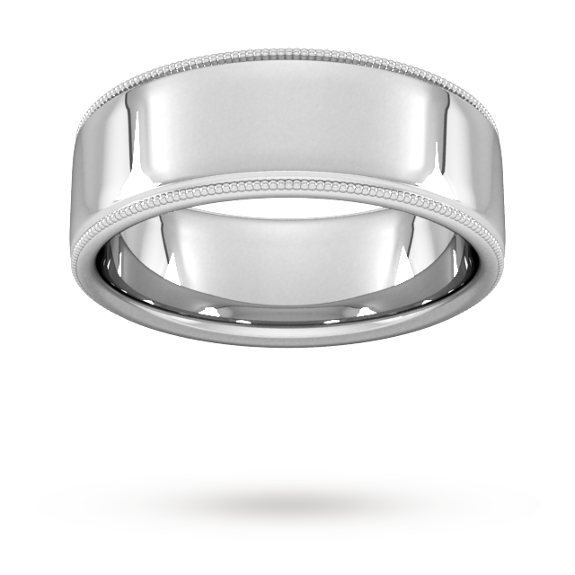 Goldsmiths 8mm Flat Court Heavy Milgrain Edge Wedding Ring In Platinum - Ring Size J