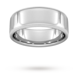 Goldsmiths 8mm Flat Court Heavy Milgrain Edge Wedding Ring In Platinum