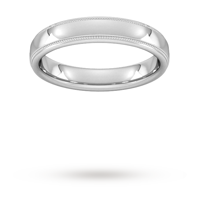 4mm Traditional Court Standard Milgrain Edge Wedding Ring In 9 Carat White Gold - Ring Size R
