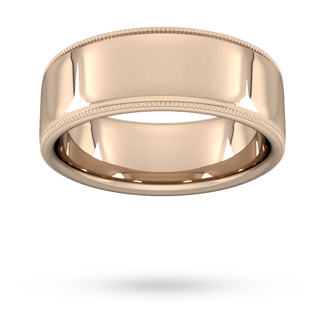 8mm Traditional Court Standard Milgrain Edge Wedding Ring In 9 Carat Rose Gold - Ring Size X