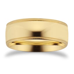 08303221 - 8mm Traditional Court Heavy Milgrain Edge Wedding Ring In 18 Carat Yellow Gold