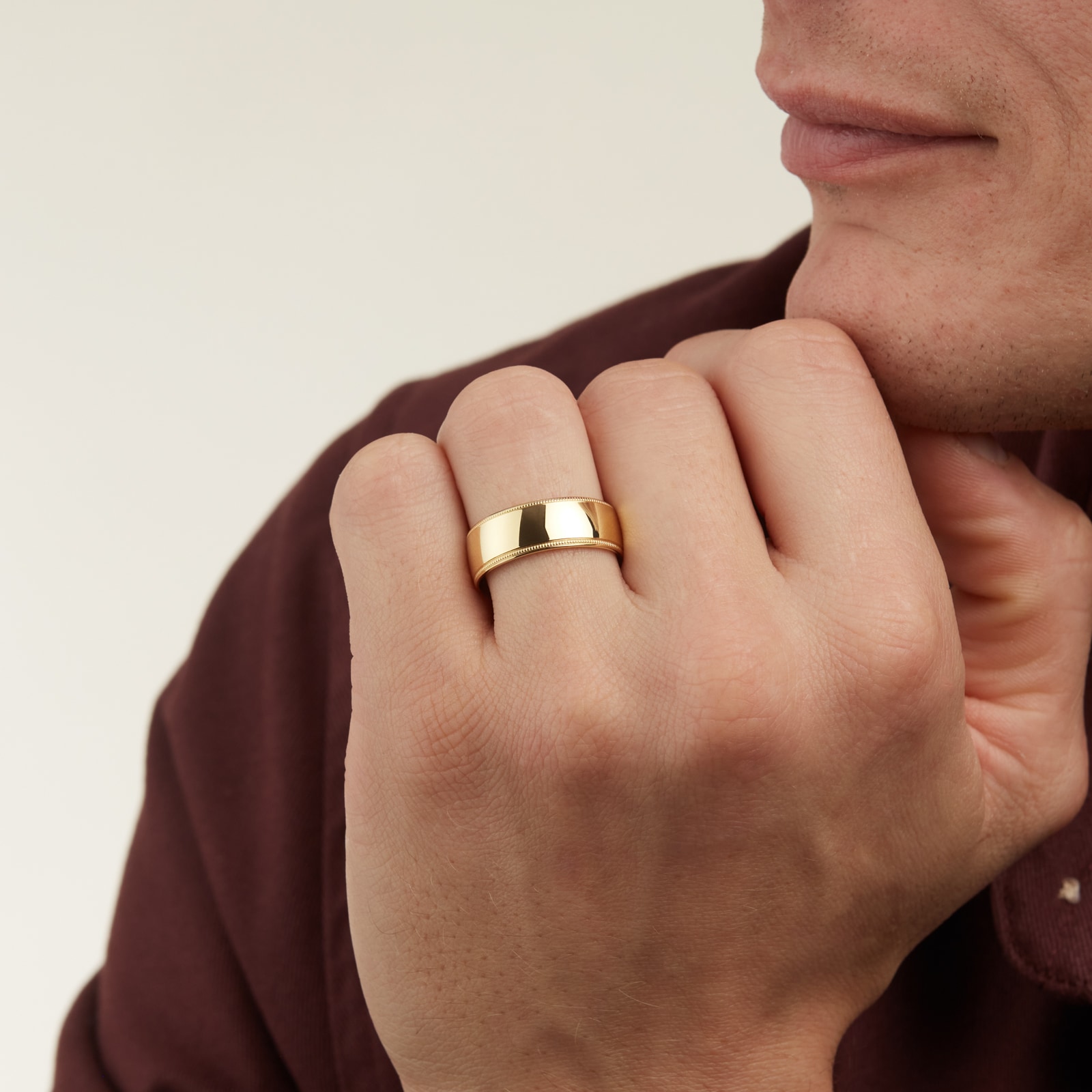 Goldsmiths 8mm Traditional Court Heavy Milgrain Edge Wedding Ring In 18 Carat Yellow Gold
