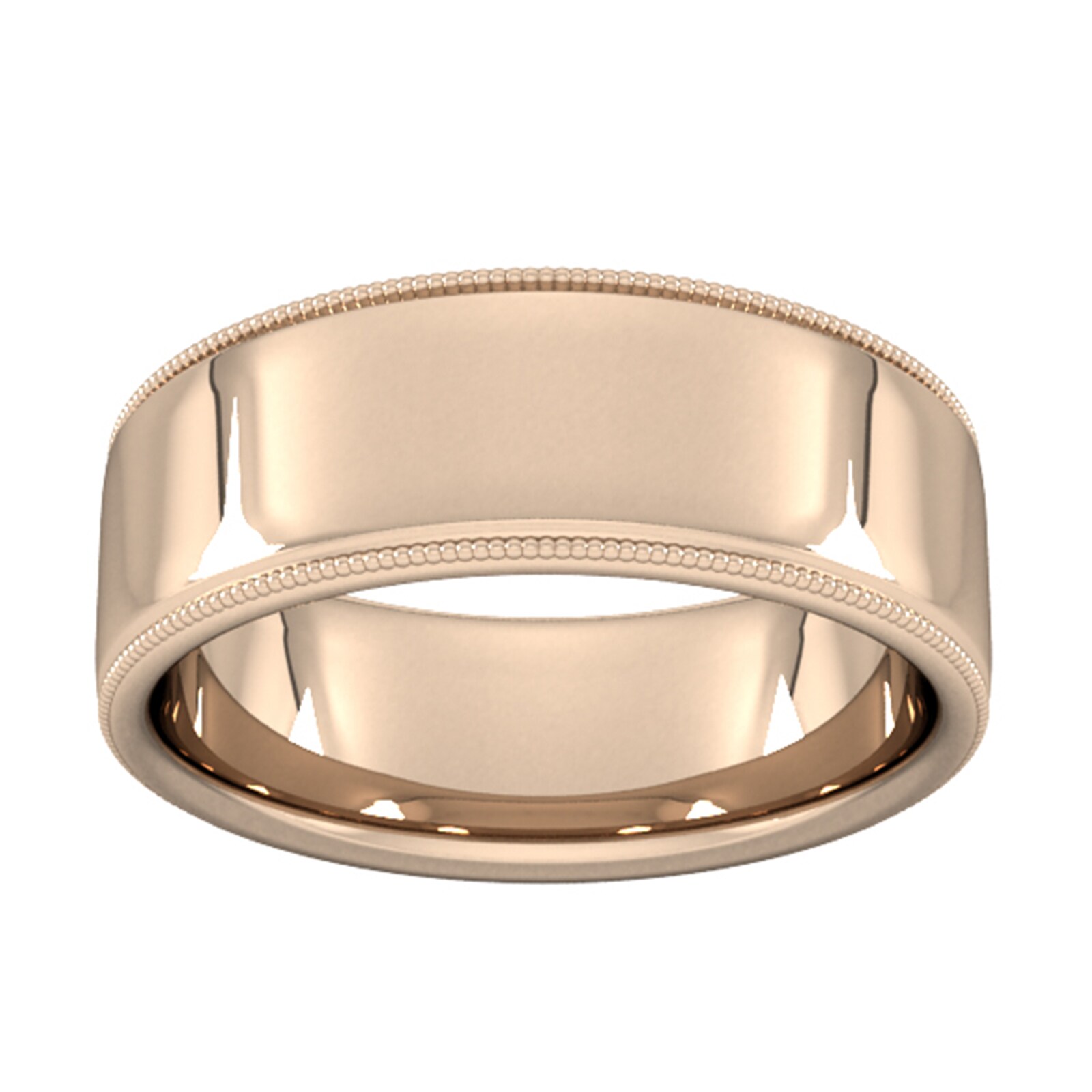 8mm Traditional Court Standard Milgrain Edge Wedding Ring In 18 Carat Rose Gold - Ring Size I