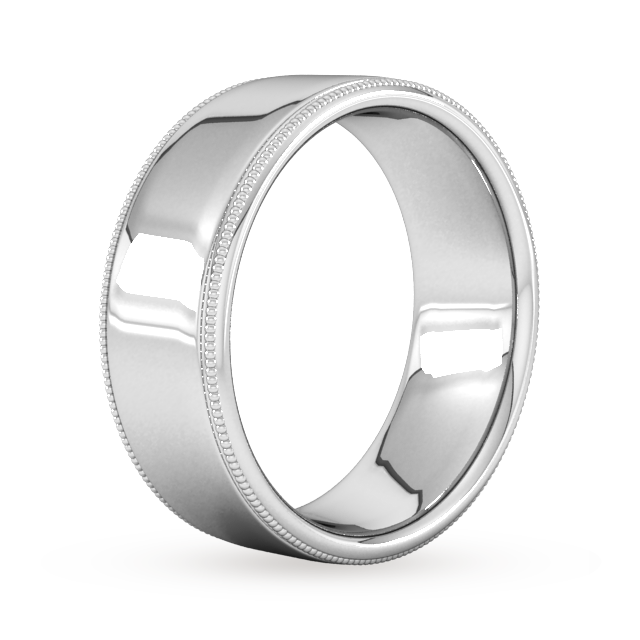 Goldsmiths 8mm D Shape Standard Milgrain Edge Wedding Ring In 18 Carat White Gold