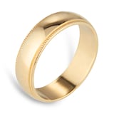 Goldsmiths 7mm D Shape Standard Milgrain Edge Wedding Ring In 18 Carat Yellow Gold - Ring Size L