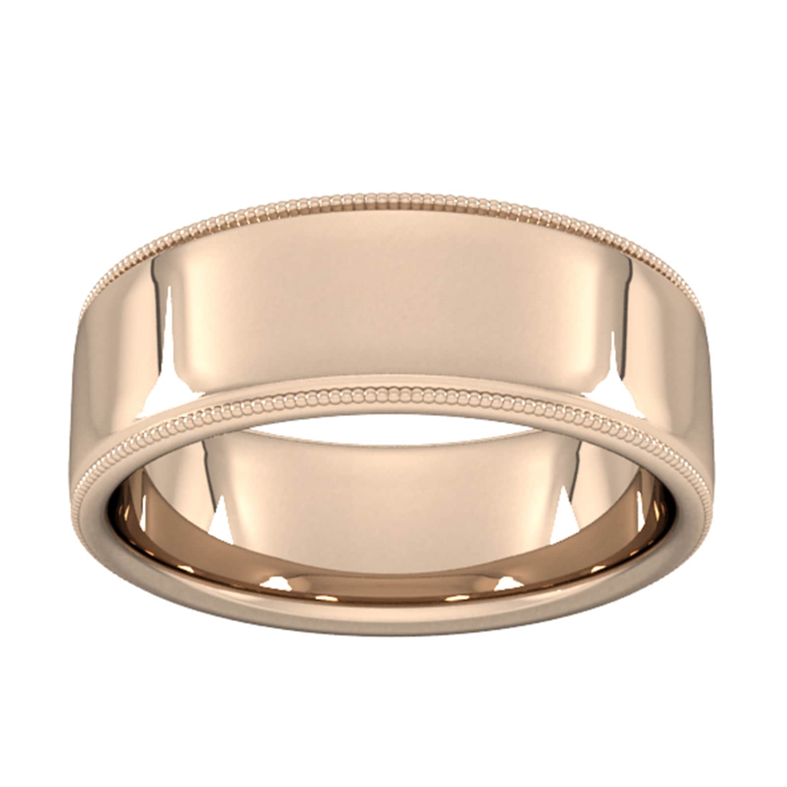 Goldsmiths 8mm D Shape Standard Milgrain Edge Wedding Ring In 18 Carat Rose Gold