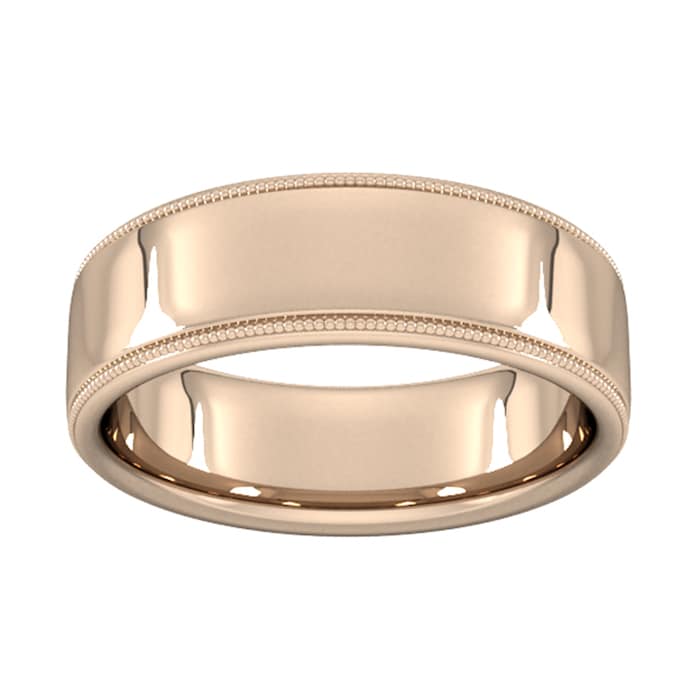 Goldsmiths 7mm D Shape Heavy Milgrain Edge Wedding Ring In 18 Carat Rose Gold - Ring Size P