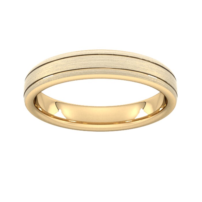 Goldsmiths 4mm Slight Court Standard Matt Finish With Double Grooves Wedding Ring In 9 Carat Yellow Gold - Ring Size Q