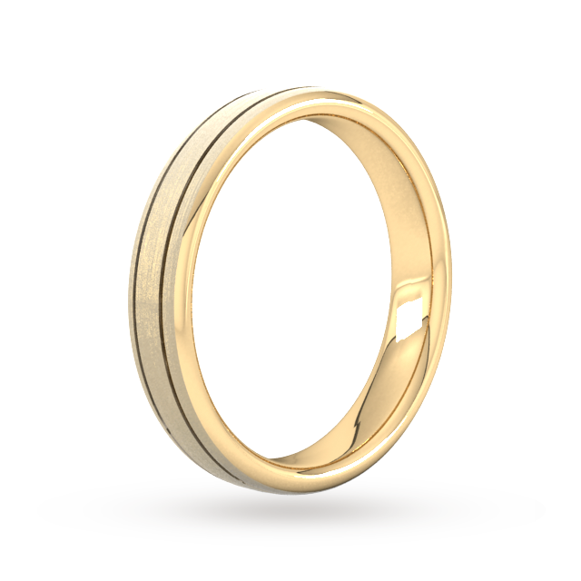 Goldsmiths 4mm Slight Court Standard Matt Finish With Double Grooves Wedding Ring In 9 Carat Yellow Gold - Ring Size P