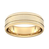 Goldsmiths 7mm Slight Court Standard Matt Finish With Double Grooves Wedding Ring In 9 Carat Yellow Gold