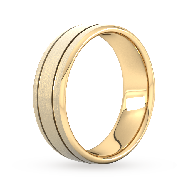 Goldsmiths 7mm Slight Court Standard Matt Finish With Double Grooves Wedding Ring In 9 Carat Yellow Gold - Ring Size P