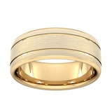 Goldsmiths 8mm Slight Court Standard Matt Finish With Double Grooves Wedding Ring In 9 Carat Yellow Gold