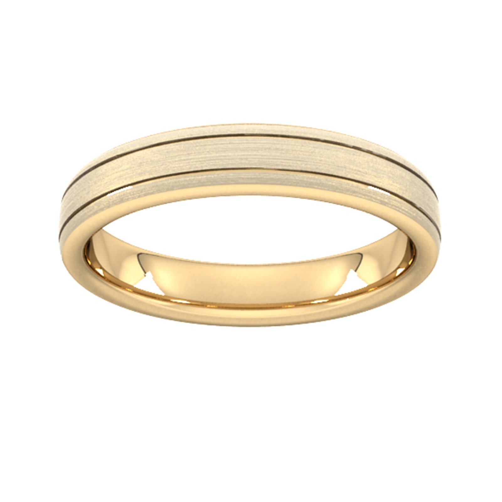 4mm Slight Court Heavy Matt Finish With Double Grooves Wedding Ring In 9 Carat Yellow Gold - Ring Size N