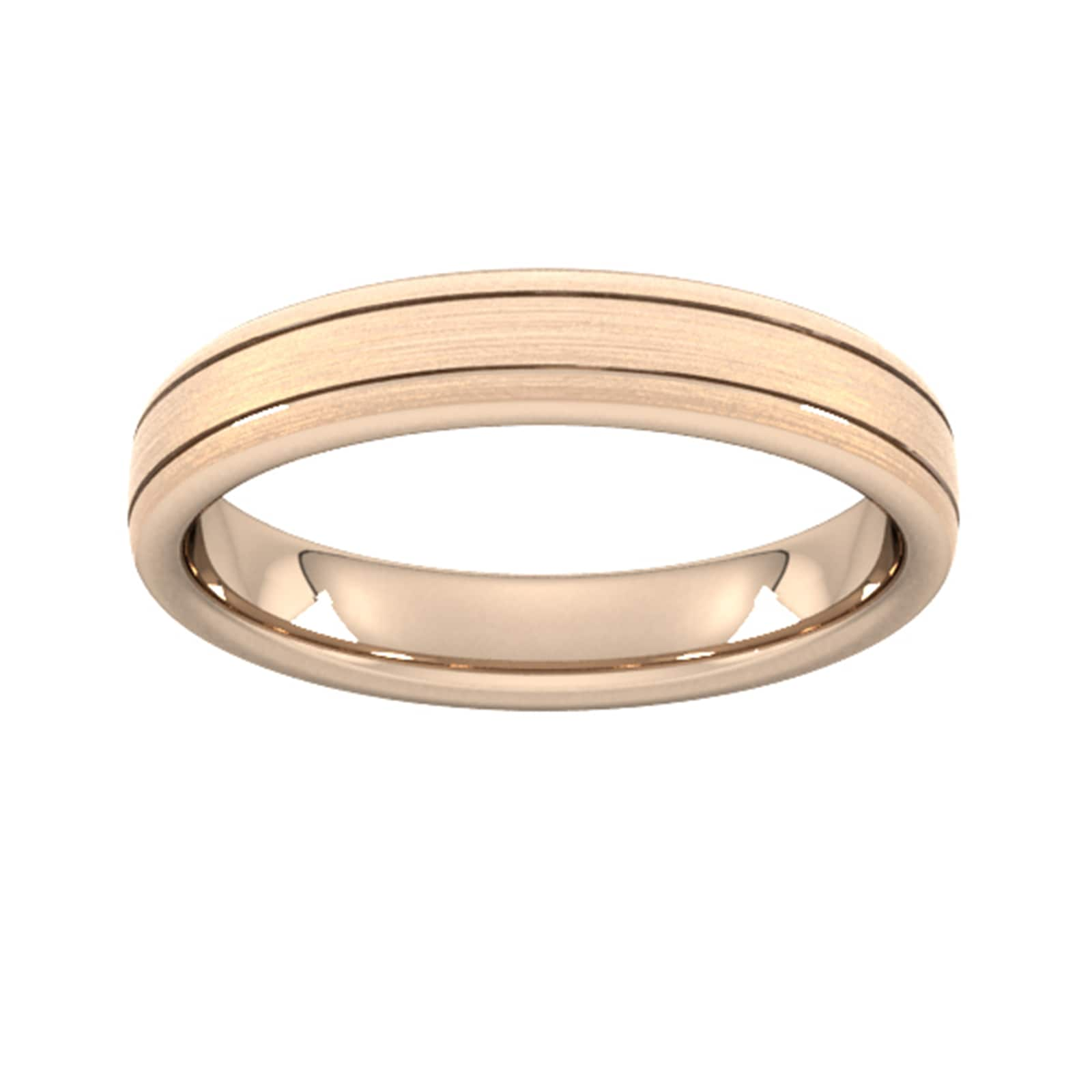 4mm Slight Court Standard Matt Finish With Double Grooves Wedding Ring In 9 Carat Rose Gold - Ring Size J