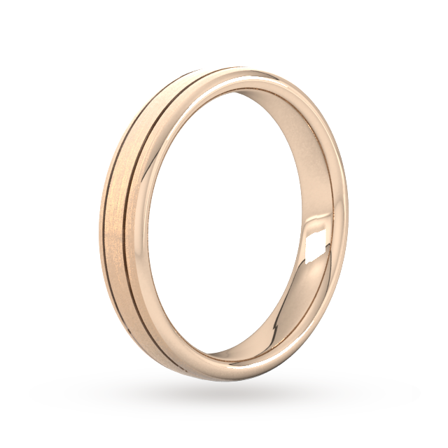 Goldsmiths 4mm Slight Court Standard Matt Finish With Double Grooves Wedding Ring In 9 Carat Rose Gold