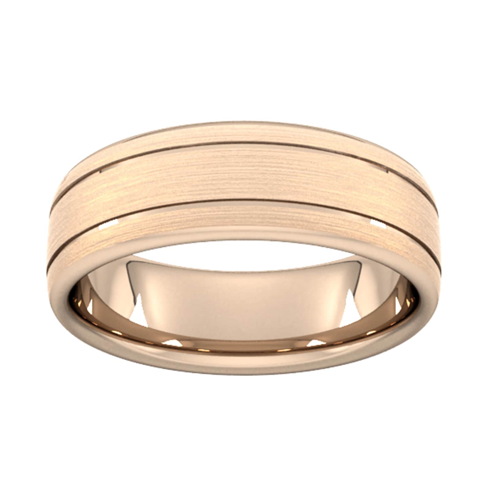 7mm Slight Court Heavy Matt Finish With Double Grooves Wedding Ring In 9 Carat Rose Gold - Ring Size Q