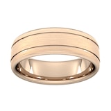 Goldsmiths 7mm Slight Court Extra Heavy Matt Finish With Double Grooves Wedding Ring In 9 Carat Rose Gold - Ring Size Y
