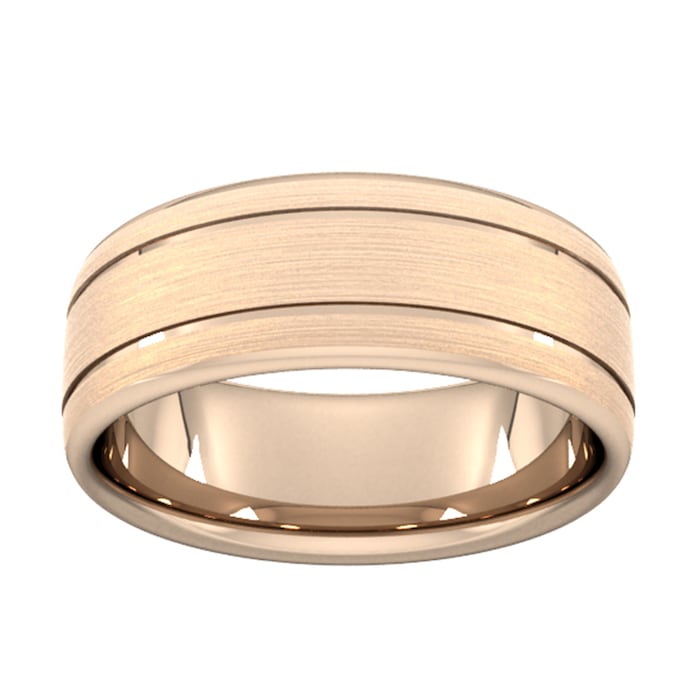 Goldsmiths 8mm Slight Court Extra Heavy Matt Finish With Double Grooves Wedding Ring In 9 Carat Rose Gold