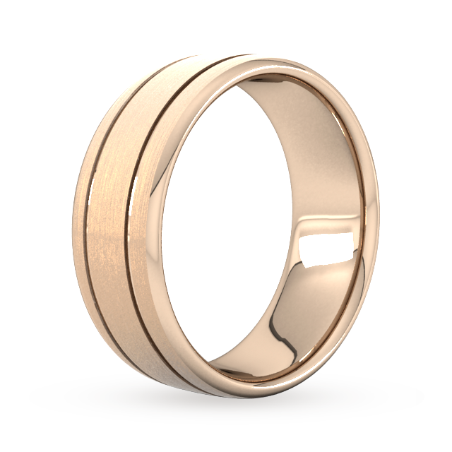 Goldsmiths 8mm Slight Court Extra Heavy Matt Finish With Double Grooves Wedding Ring In 9 Carat Rose Gold - Ring Size Q