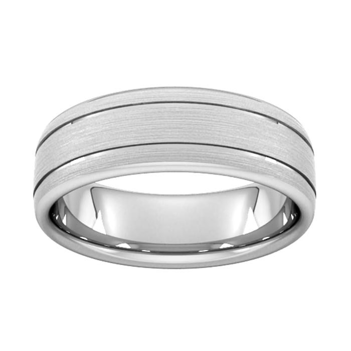 Goldsmiths 7mm Slight Court Heavy Matt Finish With Double Grooves Wedding Ring In 18 Carat White Gold - Ring Size Q