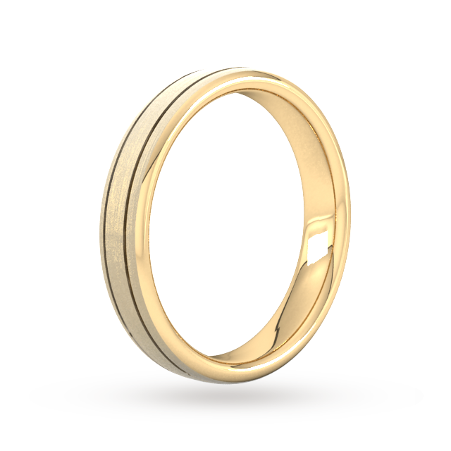 Goldsmiths 4mm Slight Court Standard Matt Finish With Double Grooves Wedding Ring In 18 Carat Yellow Gold - Ring Size P