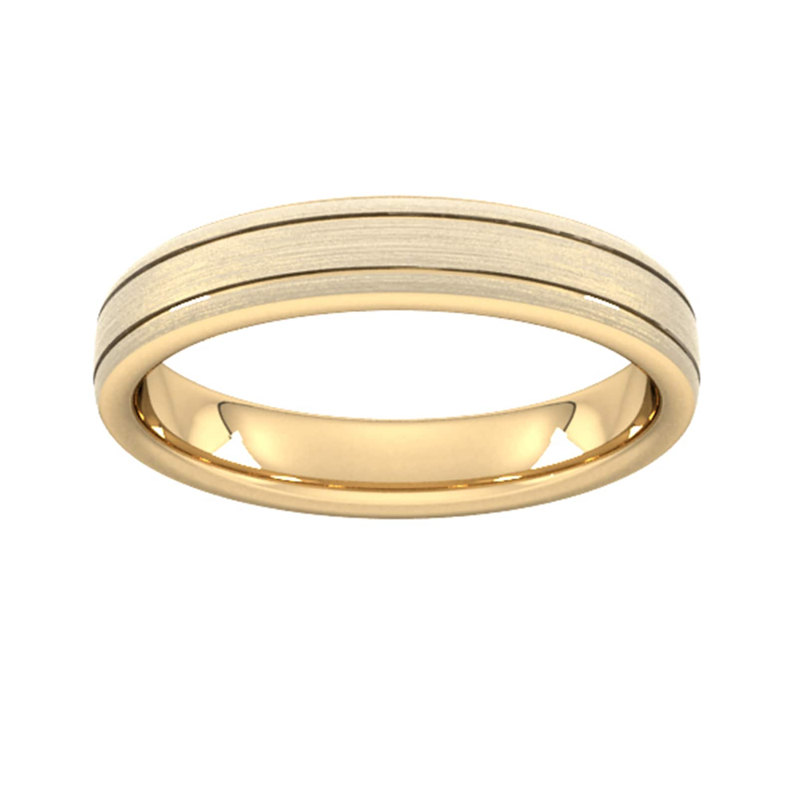 4mm Slight Court Heavy Matt Finish With Double Grooves Wedding Ring In 18 Carat Yellow Gold - Ring Size R