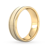 Goldsmiths 7mm Slight Court Heavy Matt Finish With Double Grooves Wedding Ring In 18 Carat Yellow Gold