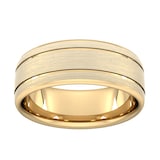 Goldsmiths 8mm Slight Court Extra Heavy Matt Finish With Double Grooves Wedding Ring In 18 Carat Yellow Gold - Ring Size L