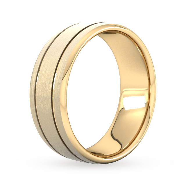 Goldsmiths 8mm Slight Court Extra Heavy Matt Finish With Double Grooves Wedding Ring In 18 Carat Yellow Gold - Ring Size O