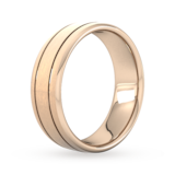 Goldsmiths 7mm Slight Court Standard Matt Finish With Double Grooves Wedding Ring In 18 Carat Rose Gold