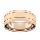 Goldsmiths 8mm Slight Court Standard Matt Finish With Double Grooves Wedding Ring In 18 Carat Rose Gold - Ring Size P