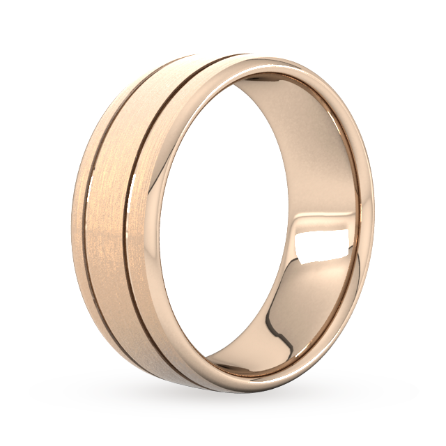 Goldsmiths 8mm Slight Court Standard Matt Finish With Double Grooves Wedding Ring In 18 Carat Rose Gold