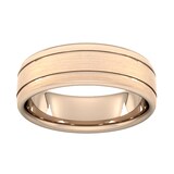 Goldsmiths 7mm Slight Court Heavy Matt Finish With Double Grooves Wedding Ring In 18 Carat Rose Gold