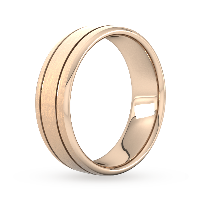 Goldsmiths 7mm Slight Court Heavy Matt Finish With Double Grooves Wedding Ring In 18 Carat Rose Gold - Ring Size Q