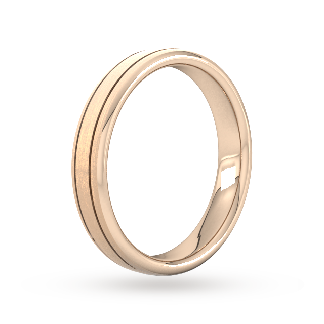 Goldsmiths 4mm Slight Court Extra Heavy Matt Finish With Double Grooves Wedding Ring In 18 Carat Rose Gold - Ring Size Q
