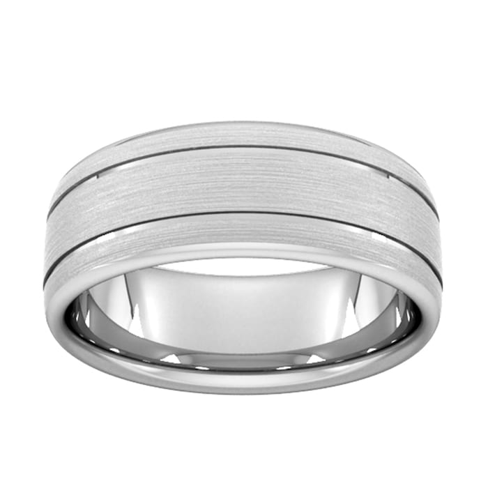 Goldsmiths 8mm Flat Court Heavy Matt Finish With Double Grooves Wedding Ring In 9 Carat White Gold