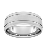 Goldsmiths 8mm Flat Court Heavy Matt Finish With Double Grooves Wedding Ring In 9 Carat White Gold - Ring Size P