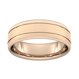 Goldsmiths 7mm Flat Court Heavy Matt Finish With Double Grooves Wedding Ring In 9 Carat Rose Gold - Ring Size O