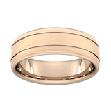 Goldsmiths 7mm Flat Court Heavy Matt Finish With Double Grooves Wedding Ring In 9 Carat Rose Gold